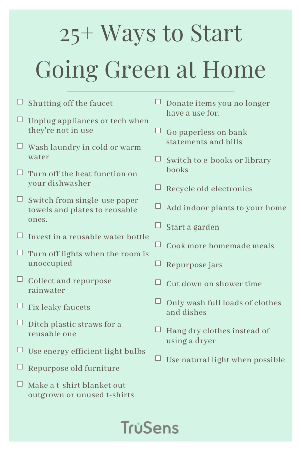 25 Ways to Start Going Green at Home Graphic