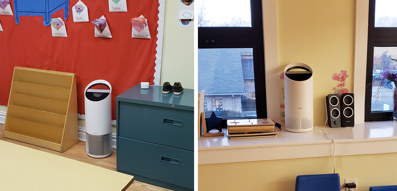 Side by side images of TruSens Air Purifiers in classrooms.