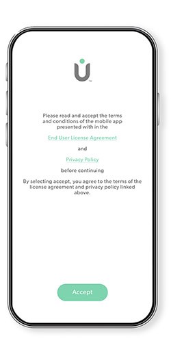 Phone with the TruSens App showing the term agreement page. 