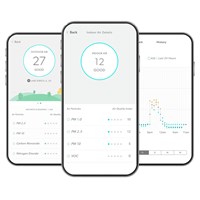 Three phones, with three different screens of the TruSens App being shown. 